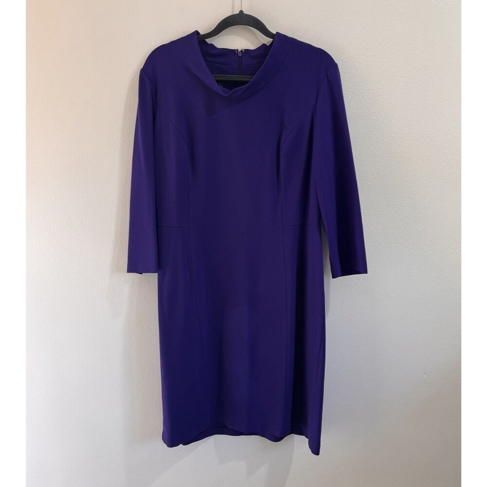 Talbots Shirt Dress 16 Purple Cowl Neck Stretch Knit 3/4 Sleeves Sheath